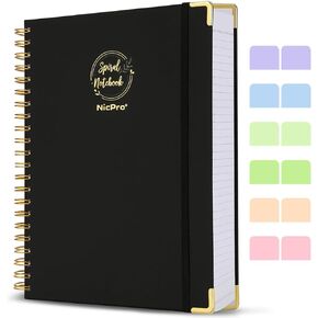 Nicpro Spiral Notebook 8.5'' x 11'', A4 Large Black Hardcover Notebook Journal for Women Men, 300 Page 100 GSM Paper, College Ruled Notebook for School Note Taking Work Business Journal Daily Writing