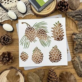 Christmas Pinecones Leaves Wall Stencils Template Reusable Spray Paint Stencils for Craft Painting on Wood Craft Canvas Walls Wood Decorations DIY Scrapbooking