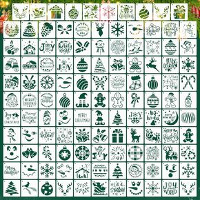 120pcs Christmas Stencils, 3x3in Reusable Merry Xmas Ornament Templates Winter Snowflakes Holiday Stencils for Painting on Wood Wall Door Paper Card Scrapbook Drawing Spraying DIY Crafts Decor