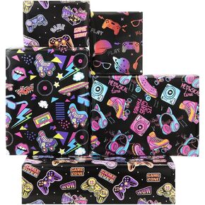 80s 90s Wrapping Paper for Boy Girl Kids, Hip-Hop Graffiti Video Game Electronic Music Birthday Wrapping Paper, 4 Sheets Folded Flat 28x20 inch Gift Paper for 90s 80s Neon Retro Birthday Party