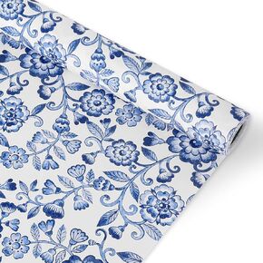 JarThenaAMCS Blue White Floral Wrapping Paper Mini Roll 17in x 32.8Ft Vintage Flowers Gift Wrap Paper for Birthday Wedding Baby Shower Holiday Party Wrapping Supplies