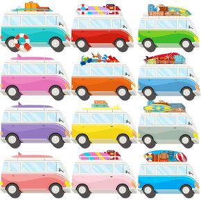 Faccito 72 Pcs Car Bulletin Board Cutouts Decoration Colorful Car Name Labels with 100 Adhesive Dots Car Accents Paper Cutouts for Classroom School Teacher Student Decor (Bus)