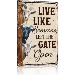 Vintage Sheep Decor Sign Live Like Someone Left The Gate Open Tin Sign for Home Farm Fence Bathroom Bedroom Wall Decor 8x12 Inches, Sheep Decor for Country Cottage Farm Yard
