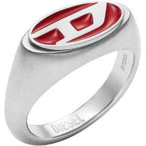 Diesel Men's Red Lacquer and Silver Stainless Steel Logo Signet Ring (Model: DX1444040)