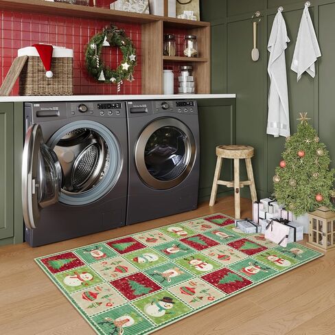 Wonnitar Christmas Washable Area Rug, 3x5 Small Area Rug Green Entryway Rugs Indoor, Cute Soft Rugs for Bedroom Christmas Tree Snowman Print Throw Rugs for Living Room Kitchen Xmas Decor in Saudi Arabia
