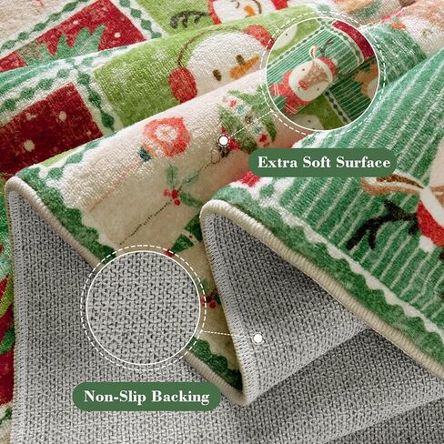 Wonnitar Christmas Washable Area Rug, 3x5 Small Area Rug Green Entryway Rugs Indoor, Cute Soft Rugs for Bedroom Christmas Tree Snowman Print Throw Rugs for Living Room Kitchen Xmas Decor in Saudi Arabia
