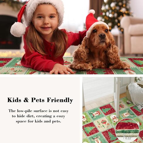 Wonnitar Christmas Washable Area Rug, 3x5 Small Area Rug Green Entryway Rugs Indoor, Cute Soft Rugs for Bedroom Christmas Tree Snowman Print Throw Rugs for Living Room Kitchen Xmas Decor in Saudi Arabia
