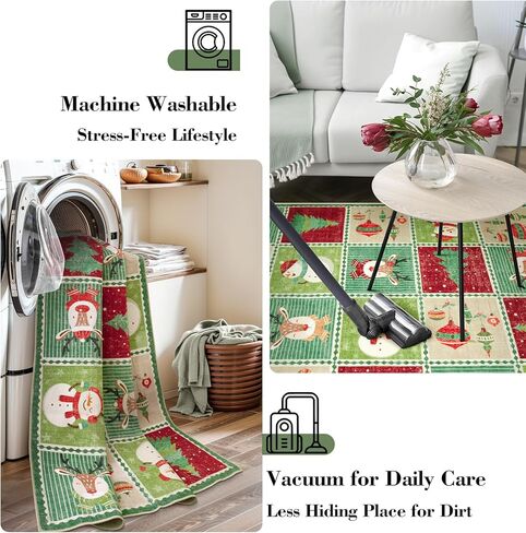 Wonnitar Christmas Washable Area Rug, 3x5 Small Area Rug Green Entryway Rugs Indoor, Cute Soft Rugs for Bedroom Christmas Tree Snowman Print Throw Rugs for Living Room Kitchen Xmas Decor in Saudi Arabia
