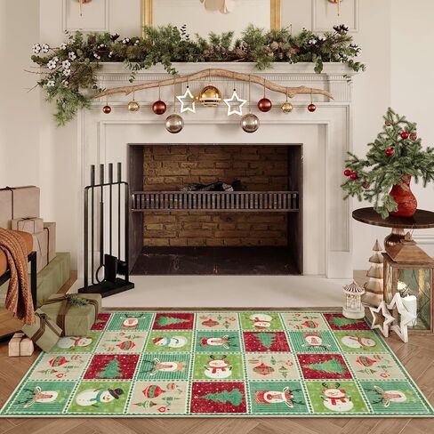 Wonnitar Christmas Washable Area Rug, 3x5 Small Area Rug Green Entryway Rugs Indoor, Cute Soft Rugs for Bedroom Christmas Tree Snowman Print Throw Rugs for Living Room Kitchen Xmas Decor in Saudi Arabia