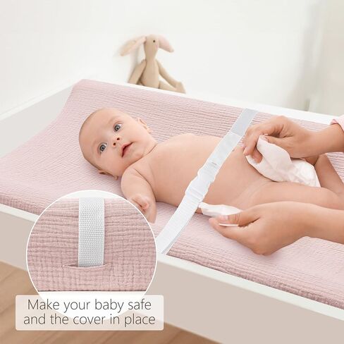 أغطية وسادات تغيير الحفاضات مكونة من قطعتين من أغطية مفارش طاولة تغيير الحفاضات المصنوعة من قطن الموسلين بنسبة 100% مقاس 81.28 سم × 40.64 سم، ملاءات ناعمة قابلة للتنفس للجنسين من البنات والأولاد (كابتشينو) in Kuwait