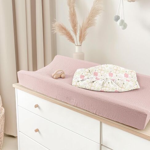 أغطية وسادات تغيير الحفاضات مكونة من قطعتين من أغطية مفارش طاولة تغيير الحفاضات المصنوعة من قطن الموسلين بنسبة 100% مقاس 81.28 سم × 40.64 سم، ملاءات ناعمة قابلة للتنفس للجنسين من البنات والأولاد (كابتشينو) in Kuwait