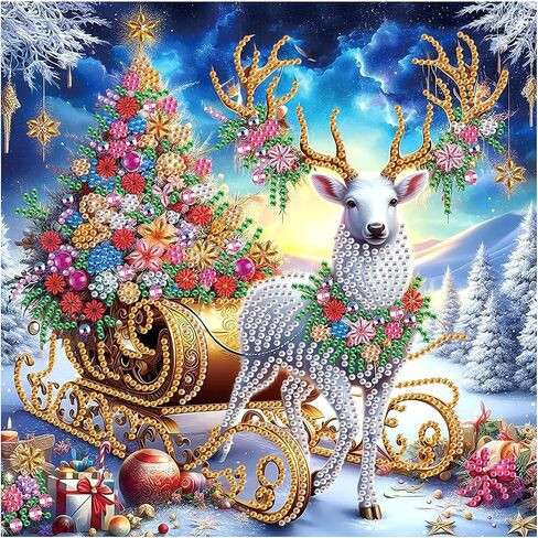 Diamond Art Painting Kits for Adults, Christmas 5D Special Shape Diamond Art Kits, Crystal Rhinestones Diamond Art Painting for Home Wall Decoration Gift 12×12 inch, Christmas Deer Christmas Tree in Kuwait