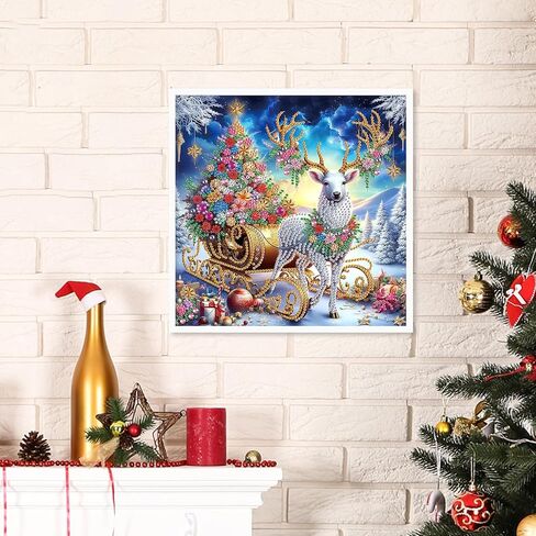 Diamond Art Painting Kits for Adults, Christmas 5D Special Shape Diamond Art Kits, Crystal Rhinestones Diamond Art Painting for Home Wall Decoration Gift 12×12 inch, Christmas Deer Christmas Tree in Kuwait