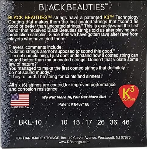 DR Strings Electric Guitar Strings, Black Beauties-Black Coated, 11-50 (BKE-11) in Kuwait
