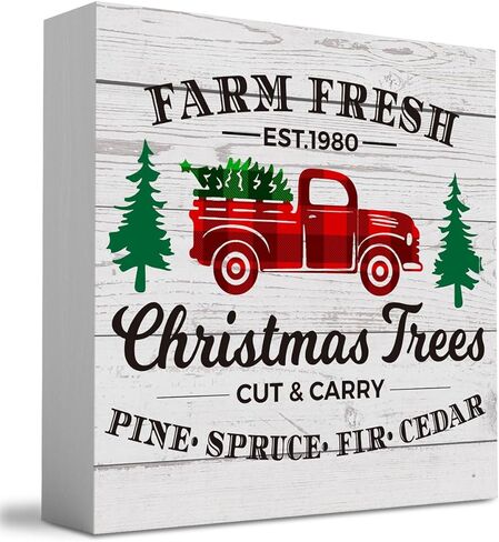 ريفي مزرعة جديدة EST.1980 الشتاء عيد ميلاد سعيد شجرة عيد الميلاد صندوق خشبي علامة، مزرعة عيد الميلاد سانتا ديكور العمل الفني، الخشب مربع علامة مكتب كتلة علامات المنزل الجرف مكتب الديكور 5 × 5 بوصة in Kuwait