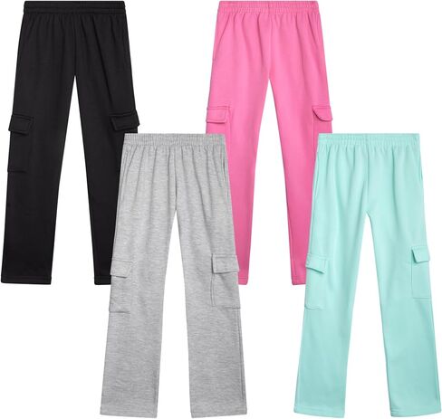 Real Love Girls’ Sweatpants – 4 Pack Active Basic Fleece Cargo Jogpants, Joggers or Flares (5-16) in Kuwait