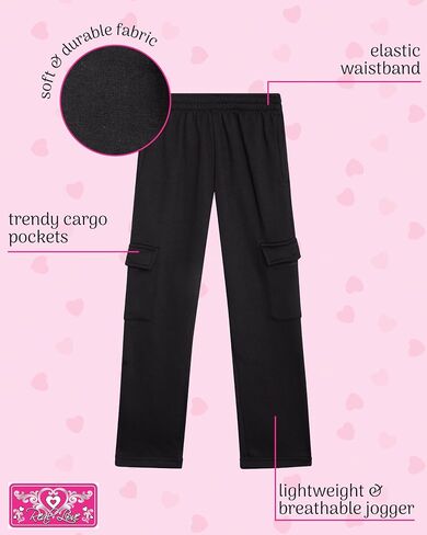 Real Love Girls’ Sweatpants – 4 Pack Active Basic Fleece Cargo Jogpants, Joggers or Flares (5-16) in Kuwait
