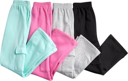 Real Love Girls’ Sweatpants – 4 Pack Active Basic Fleece Cargo Jogpants, Joggers or Flares (5-16) in Kuwait