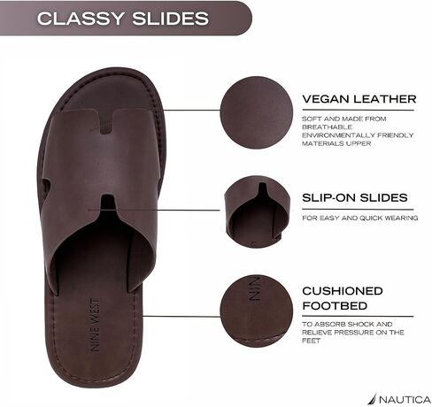 Nine West Mens Vegan Leather Slides Slipper with Easy Slip On/Off-Cushioned Footbed and Lightweight for Outdoor Indoor Beach Summer-Howden in Saudi Arabia
