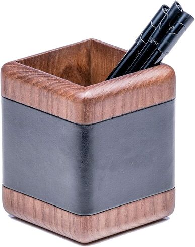 Dacasso Wood Set Luxury Leather Pad & Desk Organization Essentials, 8 Piece, Walnut & Black in Saudi Arabia