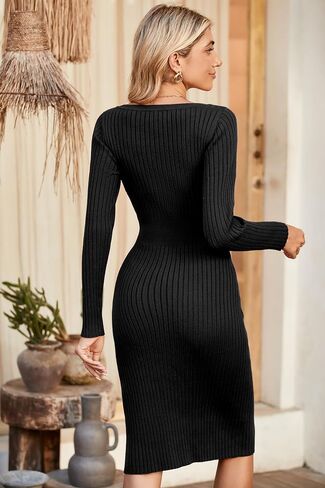 Newshows Womens 2024 Fall Sweater Dress Long Sleeve V Neck Business Casual Outfits Winter Fashion A-Line Belted Dresses in Kuwait
