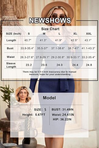 Newshows Womens 2024 Fall Sweater Dress Long Sleeve V Neck Business Casual Outfits Winter Fashion A-Line Belted Dresses in Kuwait