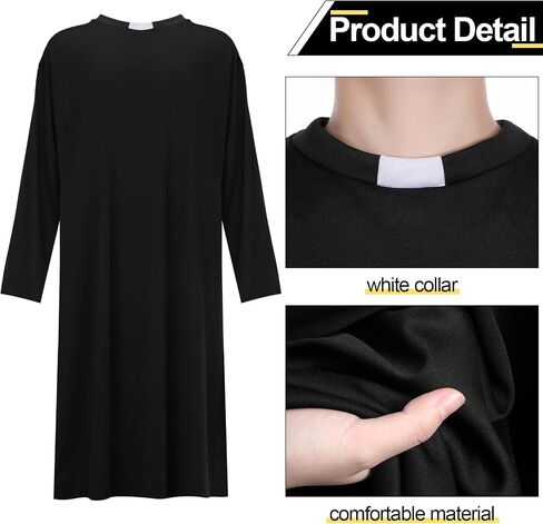 Zhanmai 3 Pcs Halloween Priest Costume for Teen Boys Clergy Costume Include Black Priest Robe White Stole Plastic Monk Cross for Kids Cosplay Outfit in Saudi Arabia