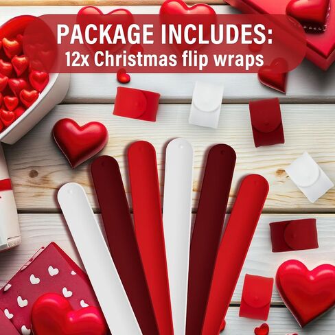 Halloscume 12 Pcs Wrapping Paper Silicone Roll Holder 1 x 9 Inches Christmas Red White Wraps Covered Storage Gift Poster Paper Roll Holder Slap Bands for Storage Organization in Saudi Arabia