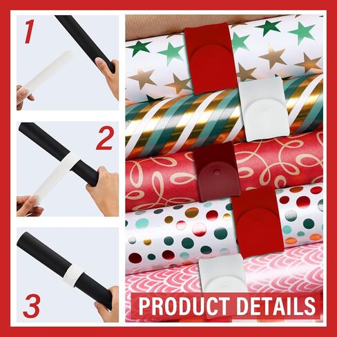 Halloscume 12 Pcs Wrapping Paper Silicone Roll Holder 1 x 9 Inches Christmas Red White Wraps Covered Storage Gift Poster Paper Roll Holder Slap Bands for Storage Organization in Saudi Arabia