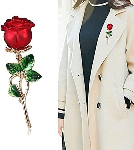 Rose Flower Brooch Pin – Enamel Rose Floral Brooch, Floral Brooch 18K Gold Plated Flower Dress Jewelryfor Women, Mother, Sisters and Wife, Perfect for Party, Banquet, Wedding and Daily Wear in Saudi Arabia