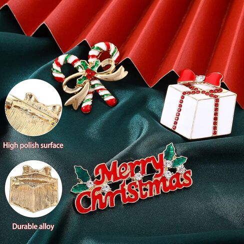 Waydress 12 قطعة عيد الميلاد بروش دبابيس مجموعة للنساء حجر الراين كريستال الشتاء خمر إكليل ثلج الرنة عيد الميلاد ندفة الثلج المينا دبابيس المجوهرات هدية السيدات هدية مجوهرات الطرف in Kuwait