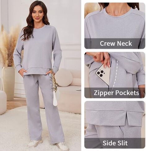 Women's 2 Piece Lounge Sets Fall 2024 Travel Outfits Sweatshirts Sweatpants Cozy Tracksuits Matching Sets in Saudi Arabia