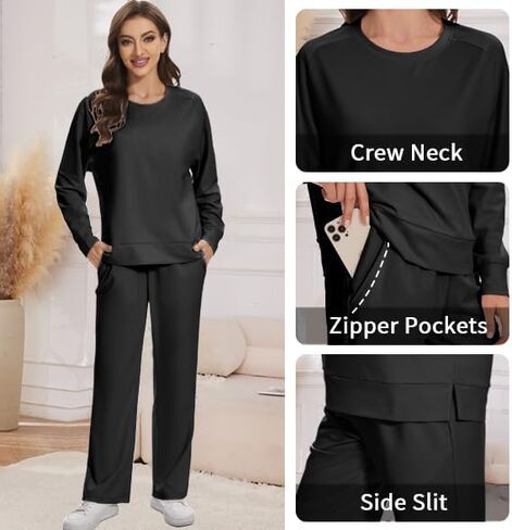 Women's 2 Piece Lounge Sets Fall 2024 Travel Outfits Sweatshirts Sweatpants Cozy Tracksuits Matching Sets in Saudi Arabia