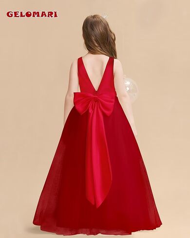 فساتين الفتيات زهرة 5-14Y الخامس الرقبة تول فتاة اللباس الأنيق حزب الكرة ثوب مع عقدة القوس in Kuwait