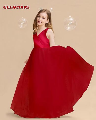 فساتين الفتيات زهرة 5-14Y الخامس الرقبة تول فتاة اللباس الأنيق حزب الكرة ثوب مع عقدة القوس in Kuwait