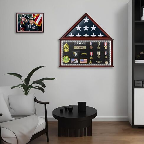 حقيبة عرض كبيرة لعلم الدفن مع ضوء LED، صندوق ظلال ميدالية عسكرية للمحاربين القدامى يناسب 5 × 9.5 بوصة إطار عرض تذكاري خشبي لعلم الجنازة الأمريكي المطوي هدية لهواة الجمع والآباء in Kuwait