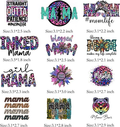 12Pcs Inked Mama Iron On Decals for Clothing Blessed Mama Iron On Patches Sunflower Washable DIY Heat Transfer Stickers for T-Shirt Jean in Kuwait