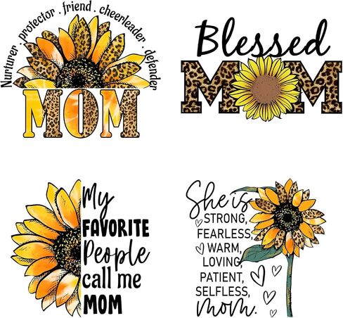 12Pcs Inked Mama Iron On Decals for Clothing Blessed Mama Iron On Patches Sunflower Washable DIY Heat Transfer Stickers for T-Shirt Jean in Kuwait