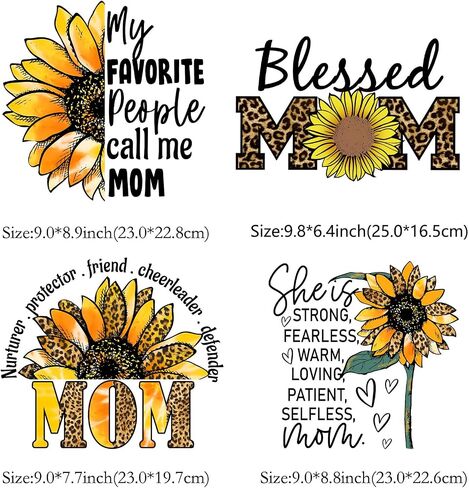 12Pcs Inked Mama Iron On Decals for Clothing Blessed Mama Iron On Patches Sunflower Washable DIY Heat Transfer Stickers for T-Shirt Jean in Kuwait