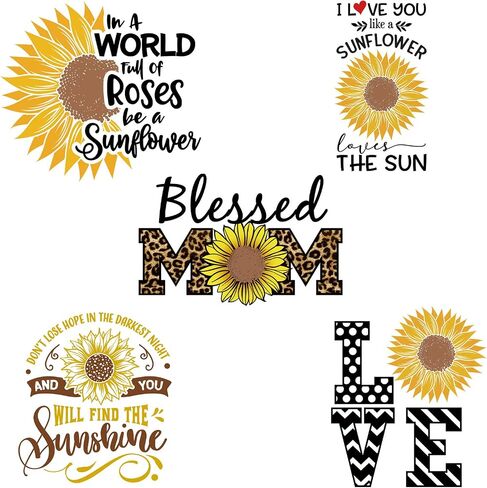 12Pcs Inked Mama Iron On Decals for Clothing Blessed Mama Iron On Patches Sunflower Washable DIY Heat Transfer Stickers for T-Shirt Jean in Kuwait