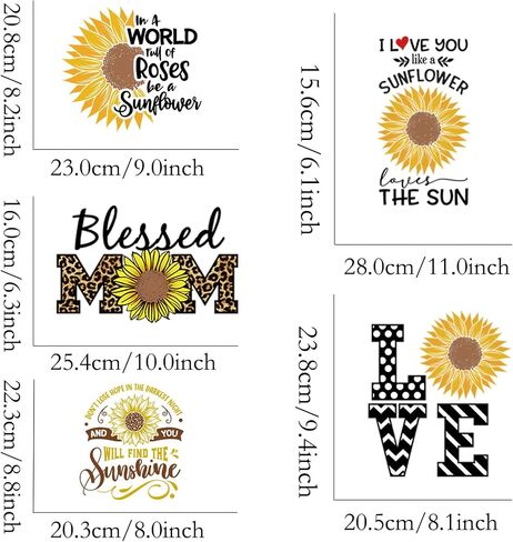 12Pcs Inked Mama Iron On Decals for Clothing Blessed Mama Iron On Patches Sunflower Washable DIY Heat Transfer Stickers for T-Shirt Jean in Kuwait