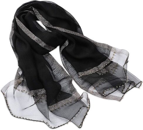 Spring New Silk Scarf Chiffon Scarf Women Solid Color Bead Scarf Silk Stitching Tulle Design Sun Protection Shawl in Saudi Arabia
