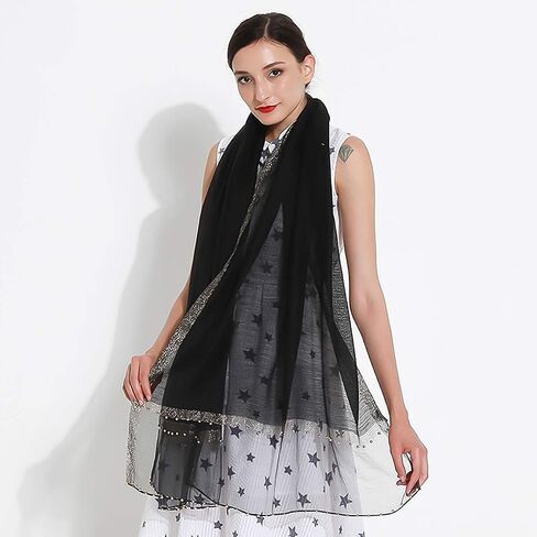 Spring New Silk Scarf Chiffon Scarf Women Solid Color Bead Scarf Silk Stitching Tulle Design Sun Protection Shawl in Saudi Arabia