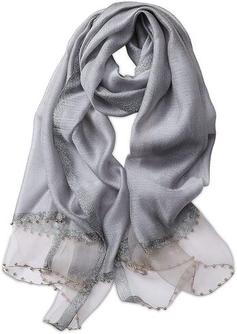 Spring New Silk Scarf Chiffon Scarf Women Solid Color Bead Scarf Silk Stitching Tulle Design Sun Protection Shawl in Saudi Arabia