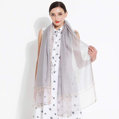Spring New Silk Scarf Chiffon Scarf Women Solid Color Bead Scarf Silk Stitching Tulle Design Sun Protection Shawl in Saudi Arabia