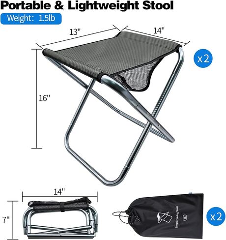 LFSEMINI Camping Stool, 16in Tall Large Size Folding Stool with Carry Bag, Aluminum Alloy Bracket, 1.5lbs Lightweight, Load Capacity to 300lbs, for Travel, Hiking, BBQ, Fishing, Beach(Grey) in Saudi Arabia