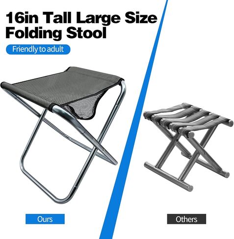 LFSEMINI Camping Stool, 16in Tall Large Size Folding Stool with Carry Bag, Aluminum Alloy Bracket, 1.5lbs Lightweight, Load Capacity to 300lbs, for Travel, Hiking, BBQ, Fishing, Beach(Grey) in Saudi Arabia