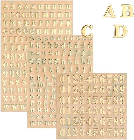 24 Pcs Gold Letter Stickers, Ymapinc Resin Mini Letter Stickers for Nail Art, Glittering Number Stickers, Self Adhesive Scrapbook Stickers for Decoration Christmas DIY Craft in Saudi Arabia