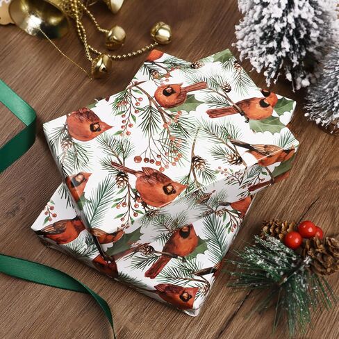 4 أوراق ورق تغليف عيد الميلاد الكاردينال ريد بيرد وهولي بيري تصميم عطلة الشتاء ورق تغليف الهدايا 20 × 28 بوصة in Kuwait