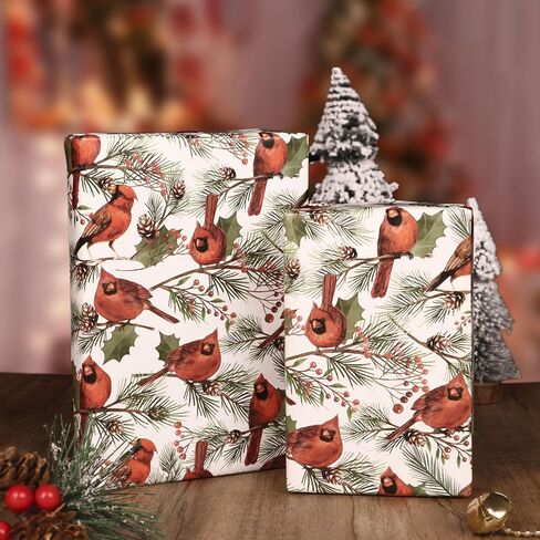 4 أوراق ورق تغليف عيد الميلاد الكاردينال ريد بيرد وهولي بيري تصميم عطلة الشتاء ورق تغليف الهدايا 20 × 28 بوصة in Kuwait